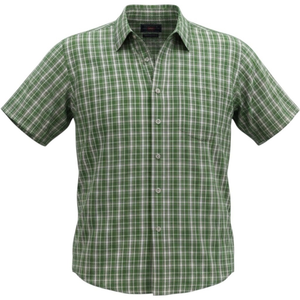 Wrangler Men's M Green Plaid Short Sleeve Button Down Cool River Cotton Shirt